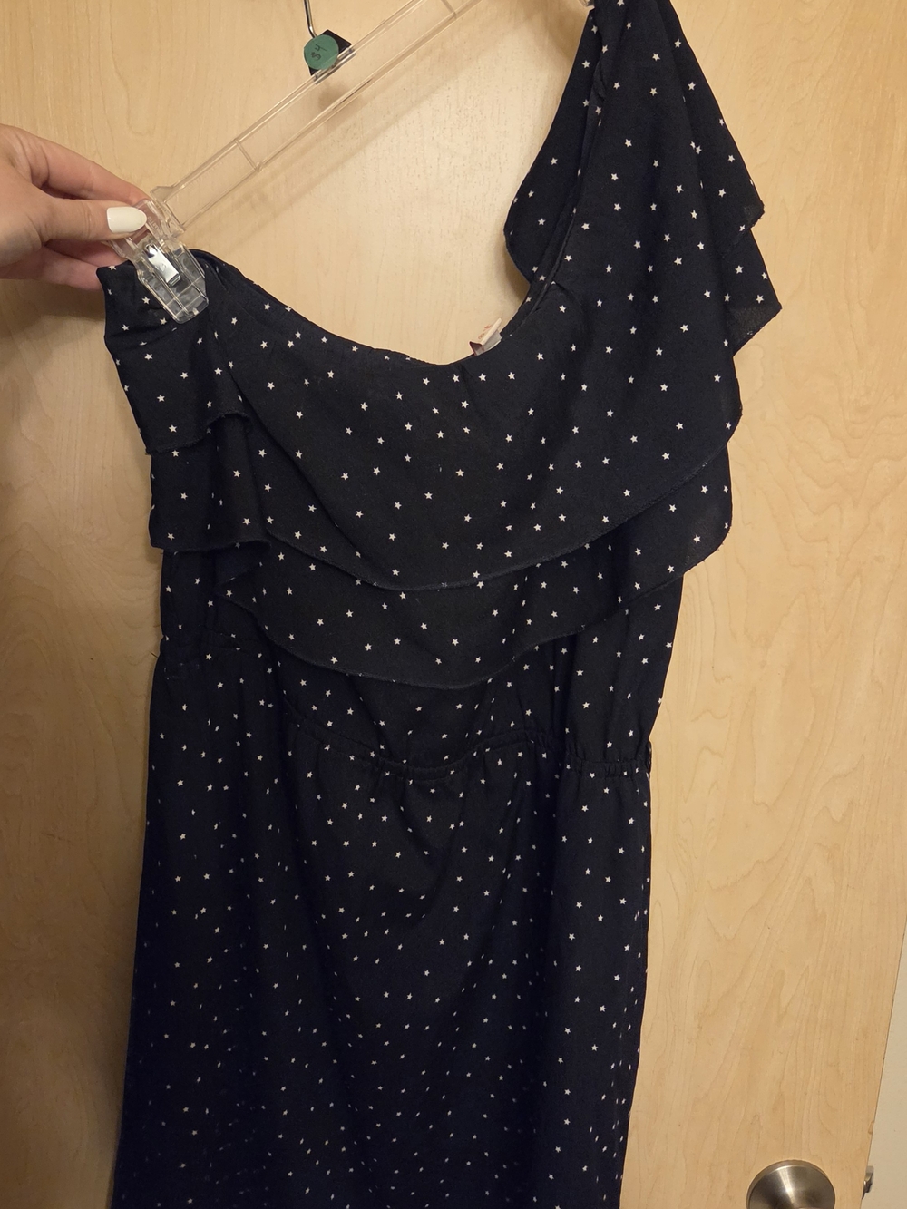 Indulge Blue One-Shoulder With White Star Print Ruffle Dress